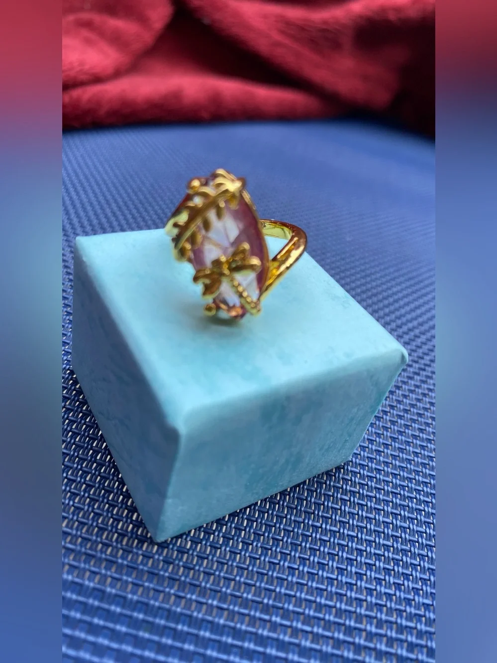 Gold Dragonfly Pink Crystal Ring - Picture 3 of 3